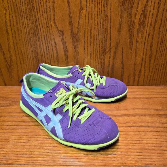 Onitsuka Tiger Rio Runner Shoes Purple synthetic suede White/Lime Green Size 7.5 - Picture 1 of 10